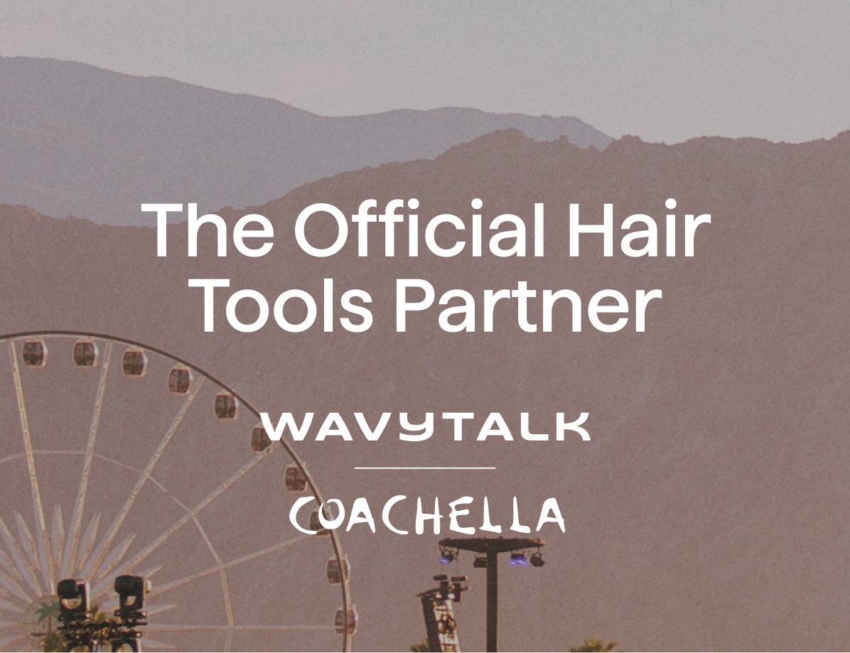 VitaHealthSpring logo with Coachella branding and hair tools partner text, set against a blurred background of a Ferris wheel and colorful buildings.